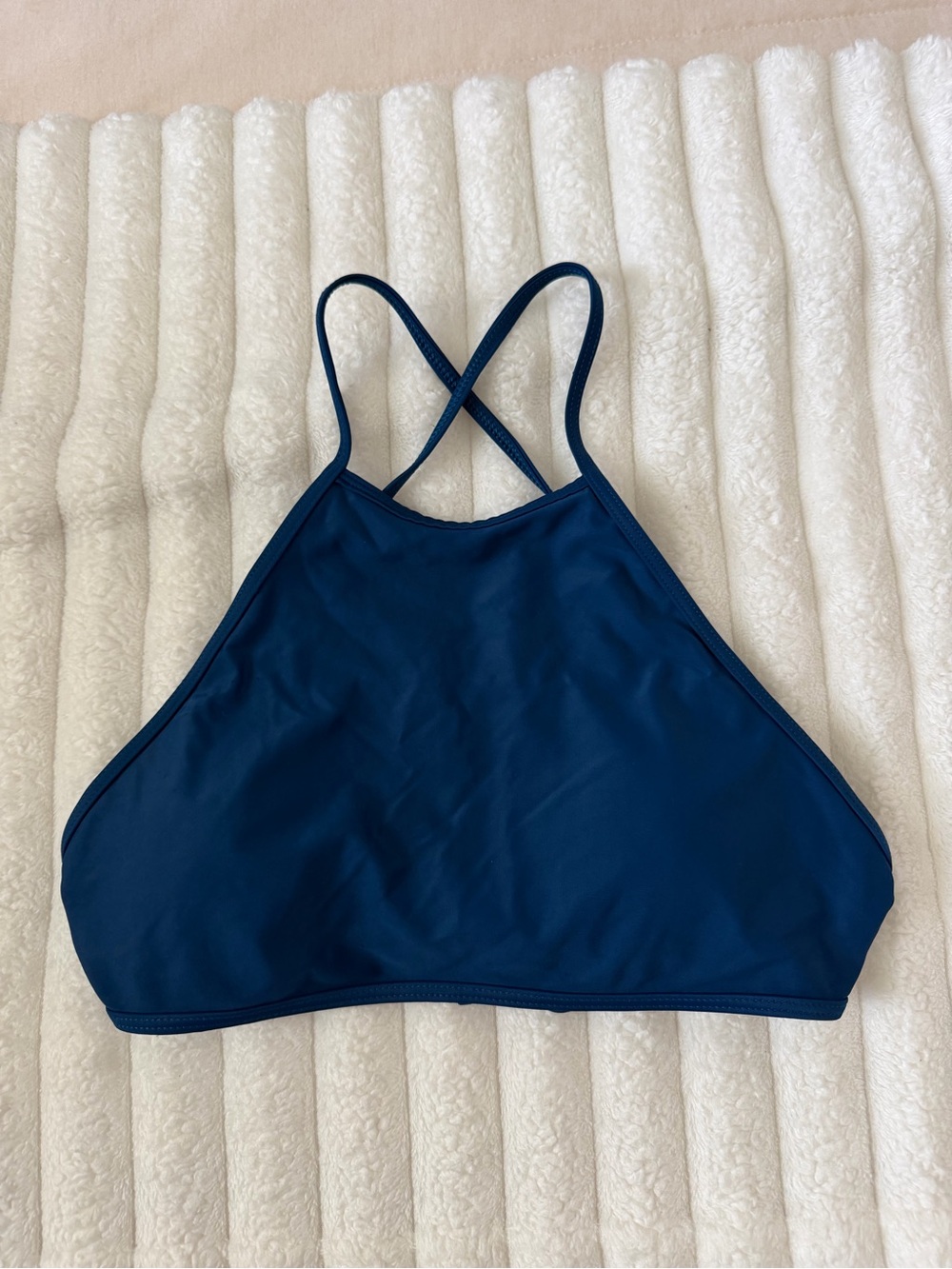 aerie High-Neck Crisscross Swim Top in Navy